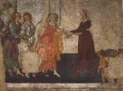 Venus and the Graces offering gifts to a youg woman Botticelli